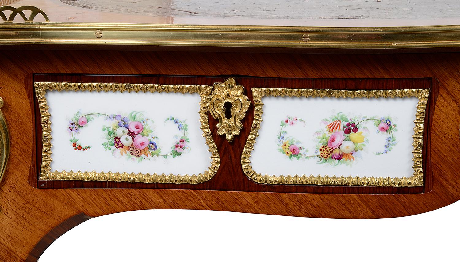 Hand-Painted 19th Century French Porcelain Mounted Ladies Writing Desk For Sale