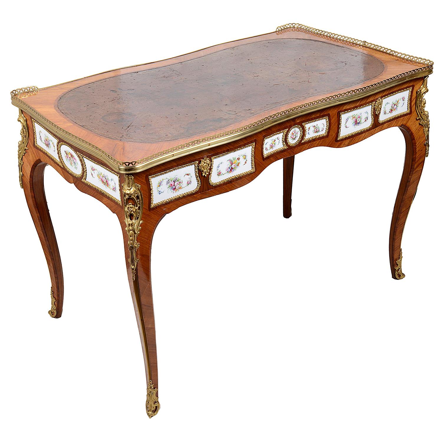 19th Century French Porcelain Mounted Ladies Writing Desk For Sale