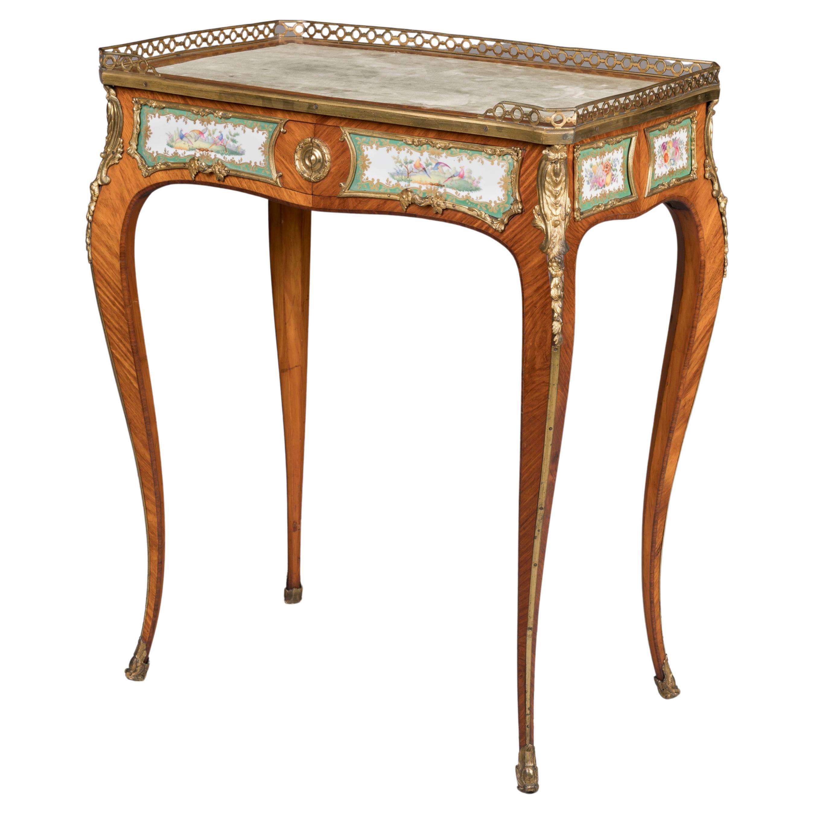 19th Century French Porcelain-Mounted Occasional Table in the Louis XV/XVI Style For Sale