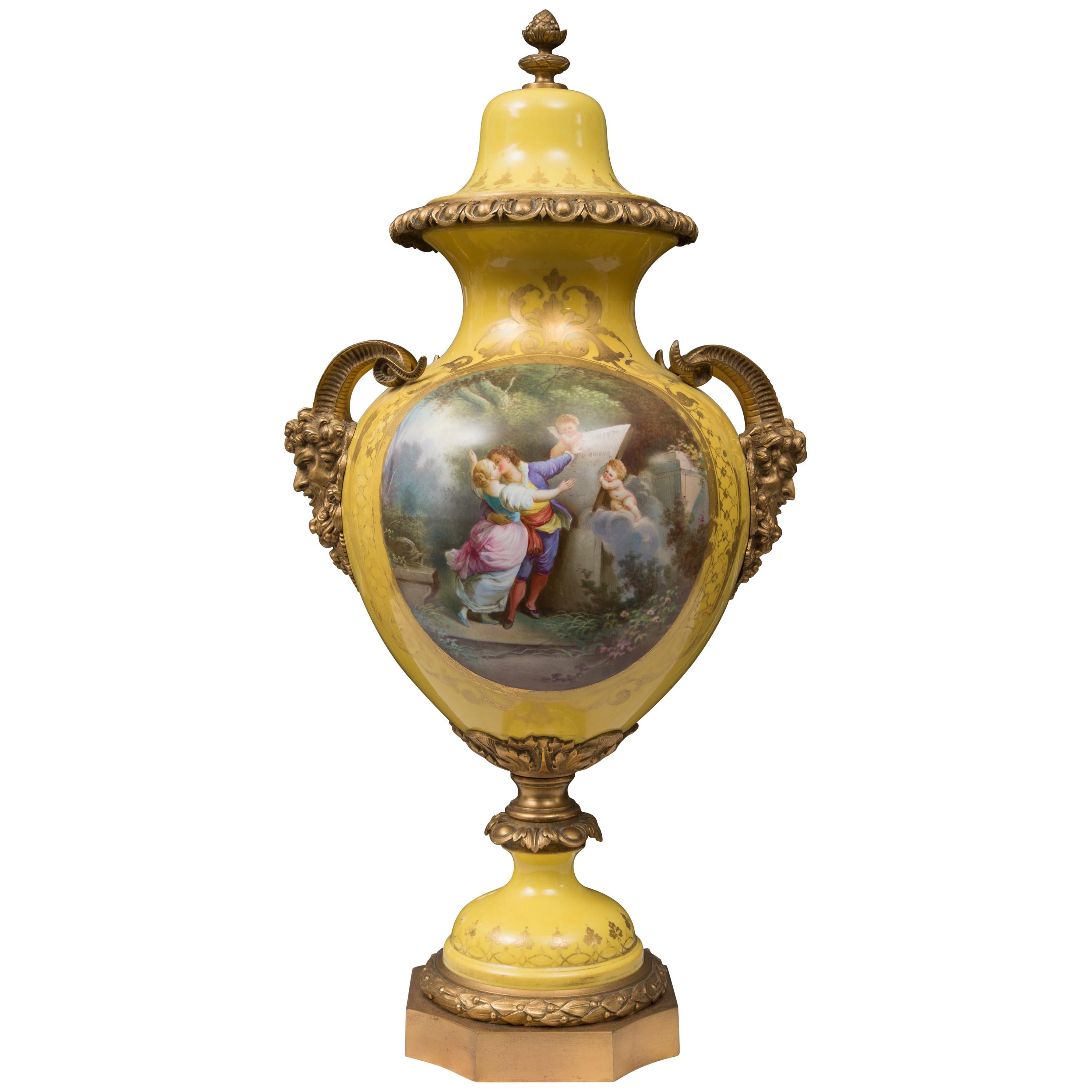 19th Century French Porcelain Urn with Gilt Mounts For Sale
