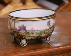 19th Century French "Porcelaine de Paris" Jardinière with Painted Pastoral Scene