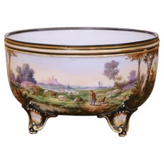 19th Century French "Porcelaine de Paris" Jardinière with Painted Pastoral Scene
