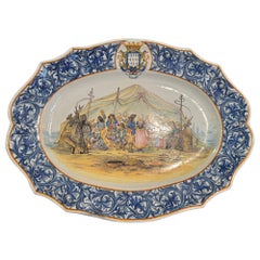 Bretonische Hochzeitsplatte aus Faience von Porquier Beau Quimper aus dem 19. Jahrhundert