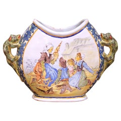 19th Century French Porquier-Beau Quimper Faience Moon-Shaped Vase