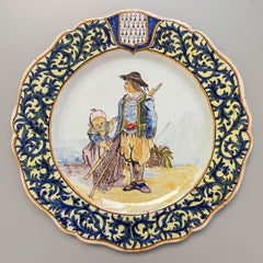 Piatto in maiolica francese Porquier Beau Quimper del XIX secolo