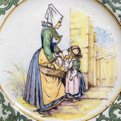 Piatto in maiolica francese Porquier Beau Quimper del XIX secolo