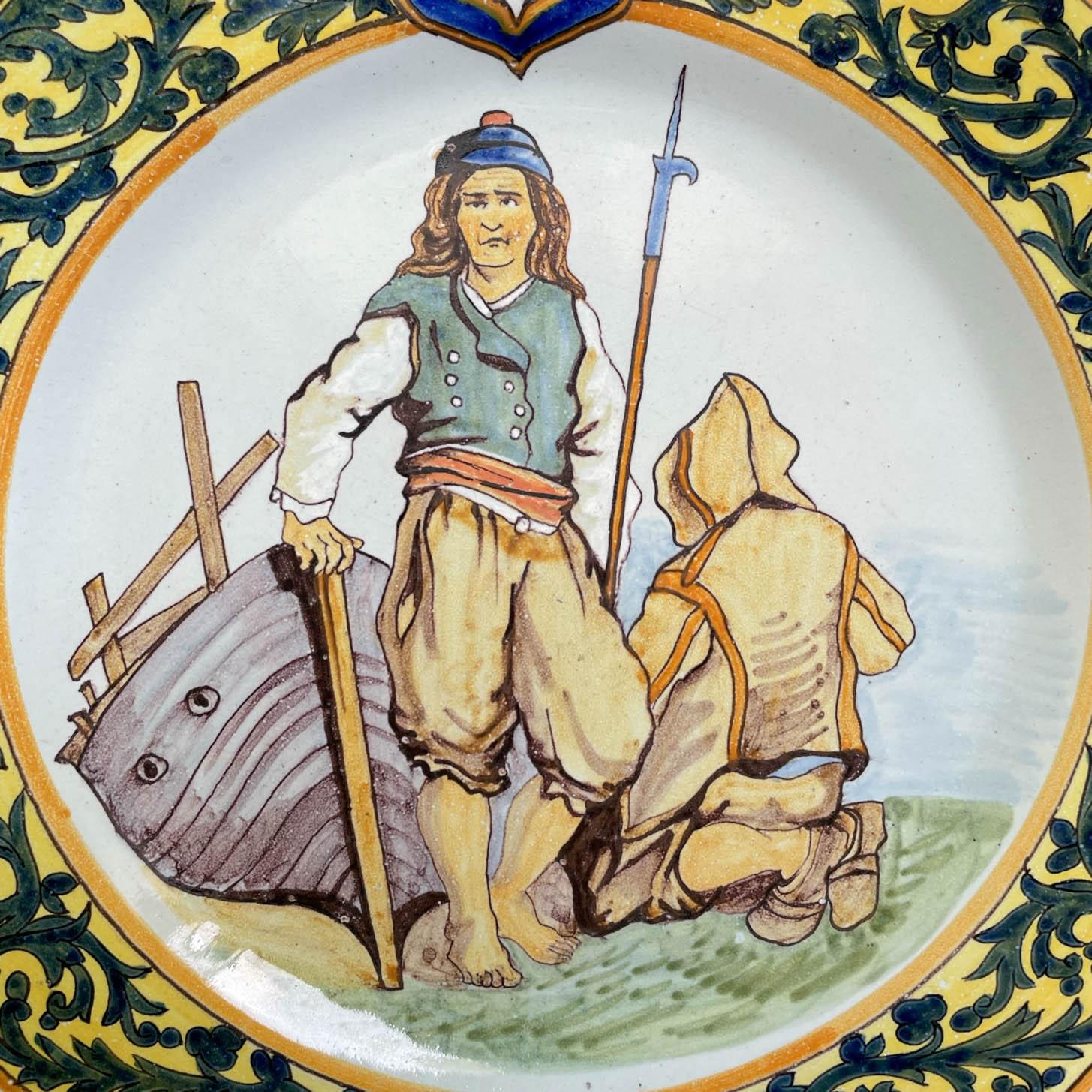Country 19th Century French Porquier Beau Quimper Faience Plate For Sale