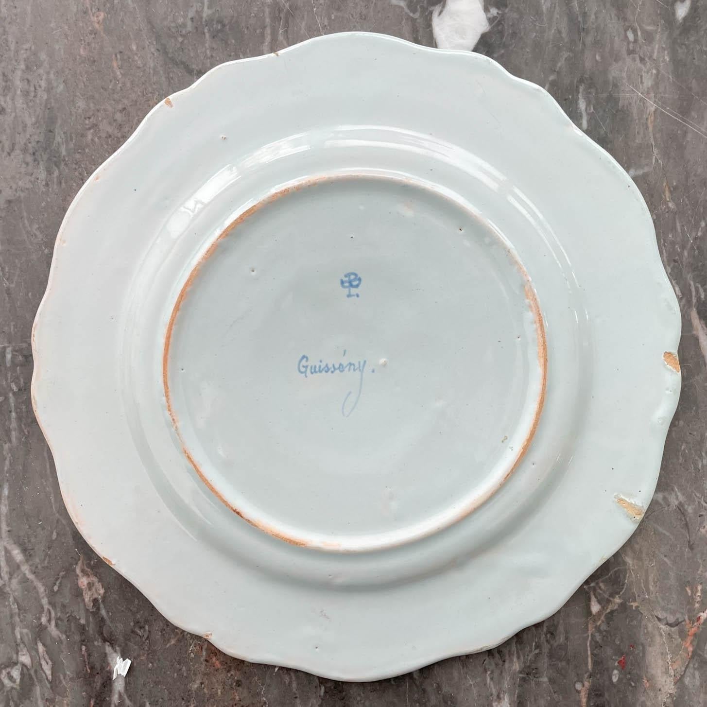 Hand-Crafted 19th Century French Porquier Beau Quimper Faience Plate For Sale