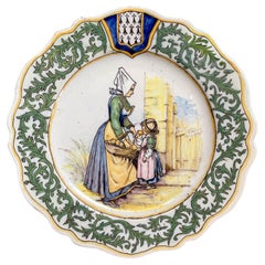 19th Century French Porquier Beau Quimper Faience Plate