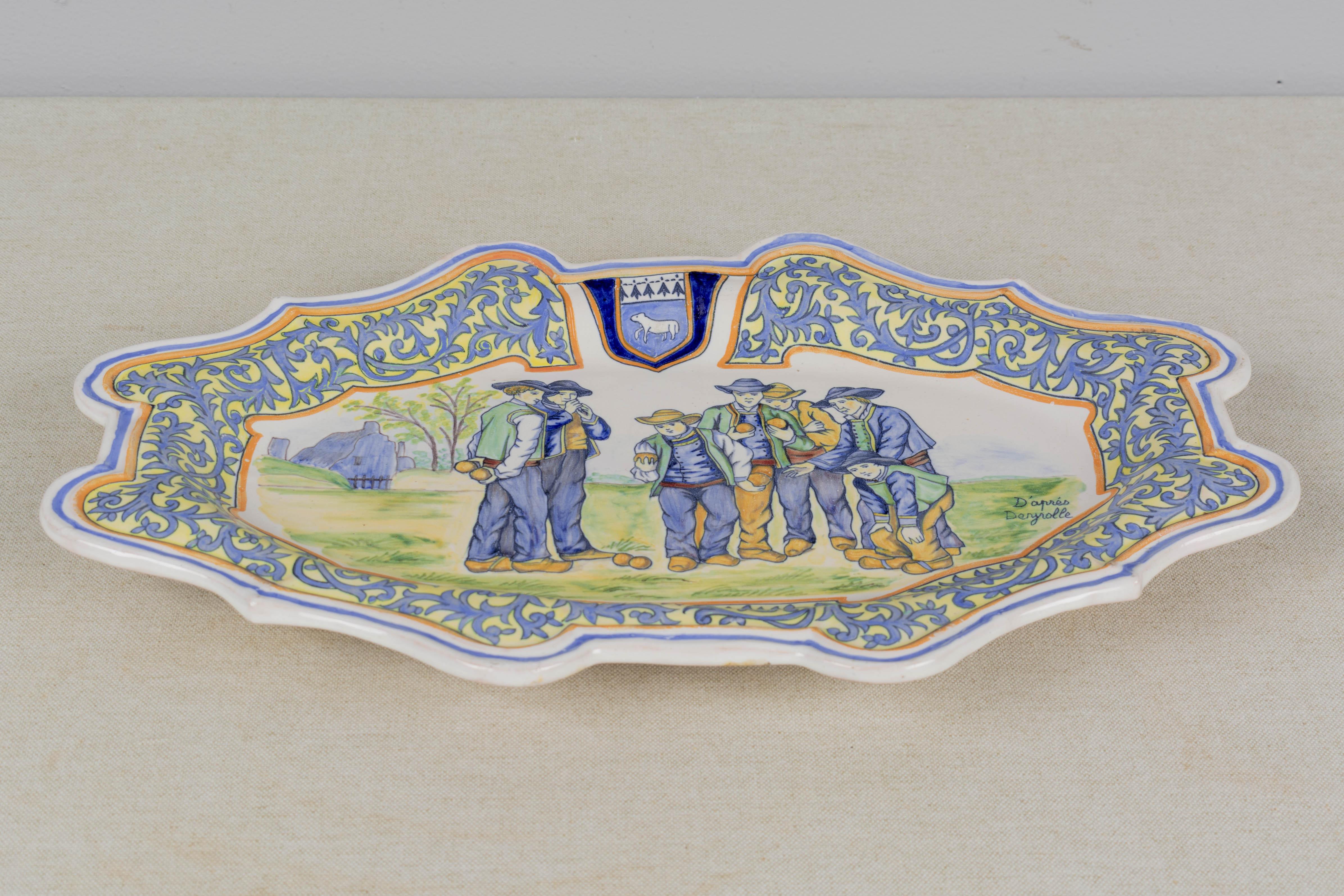 Plato de loza de Porquier Beau Quimper francés del siglo XIX Pintado a mano en venta
