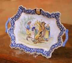 19th Century French Porquier-Beau Quimper Faience Tray Platter with Handles