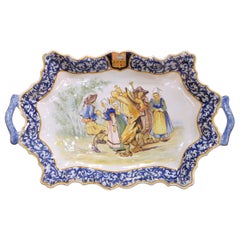 19th Century French Porquier-Beau Quimper Faience Tray Platter with Handles