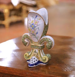 19th Century French Porquier-Beau Quimper Fleur-de-Lys Form Faience Vase