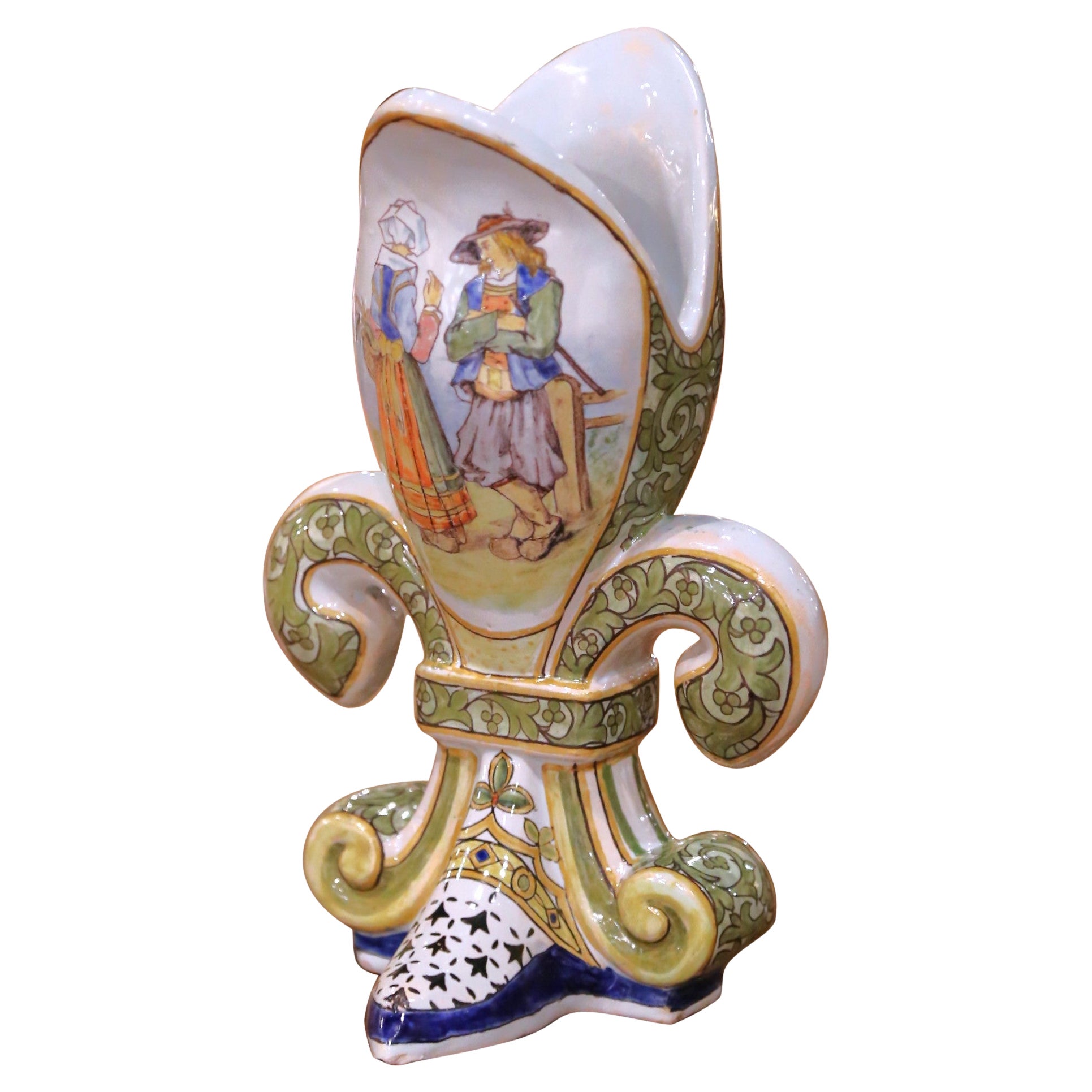 19. Jahrhundert Französisch Porquier-Beau Quimper Fleur-de-Lys Form Fayence Vase