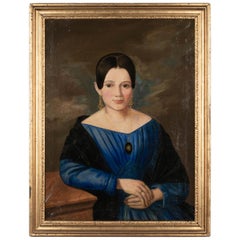 Antique 19th Century French Portrait of Young Woman