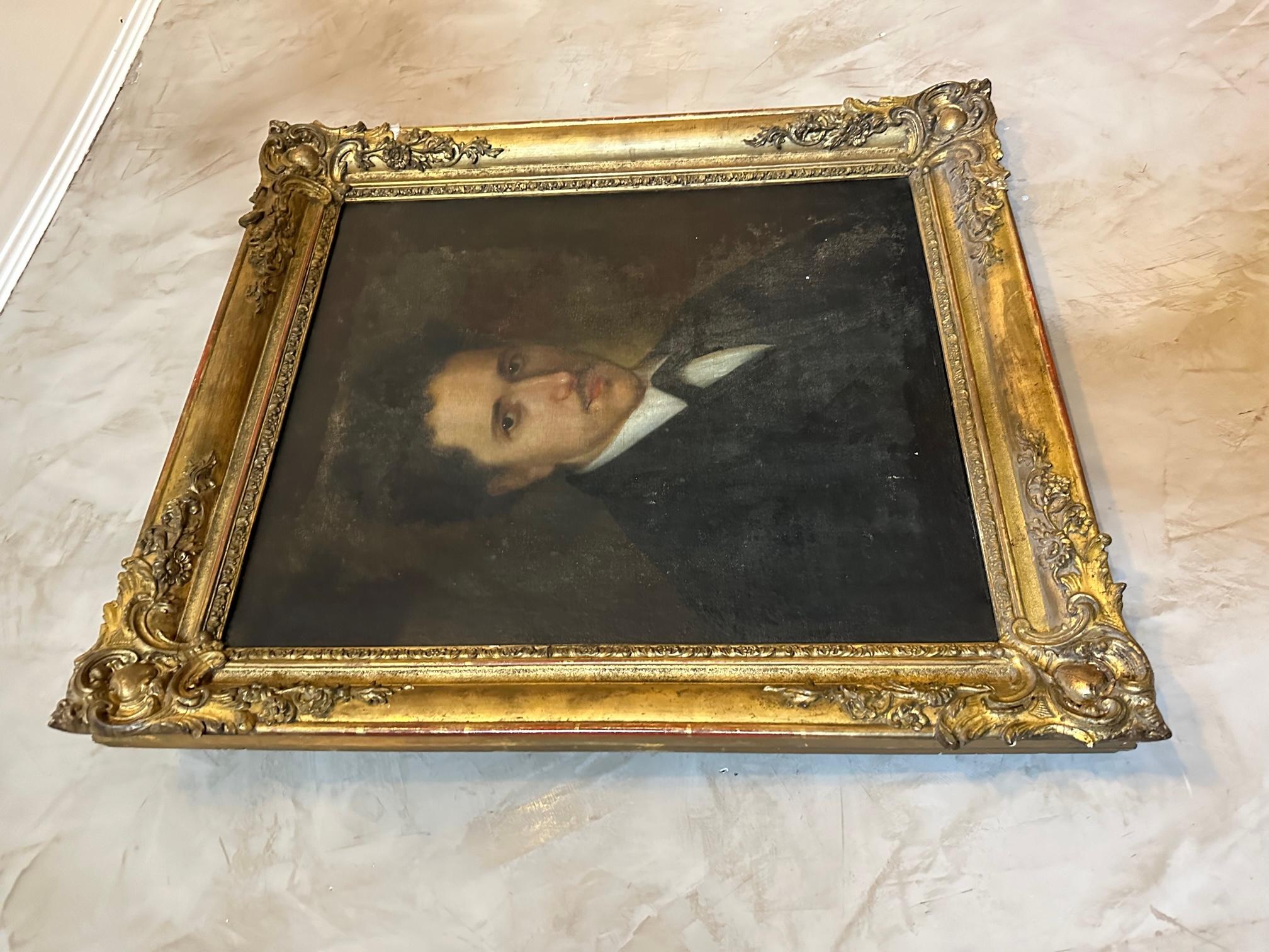 Hand-Painted 19th century French Portrait Oil on canvas, 1890s For Sale