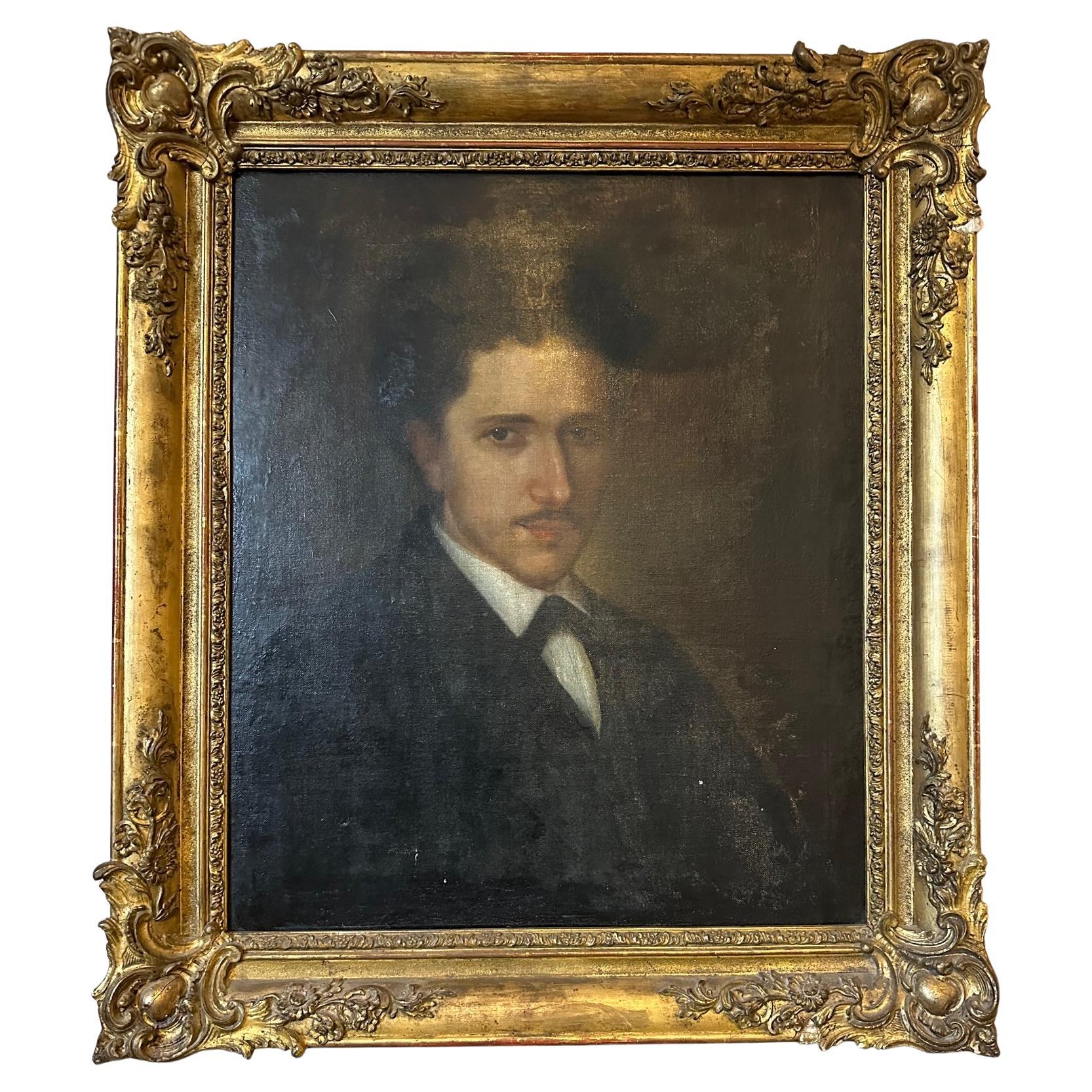 19th century French Portrait Oil on canvas, 1890s For Sale