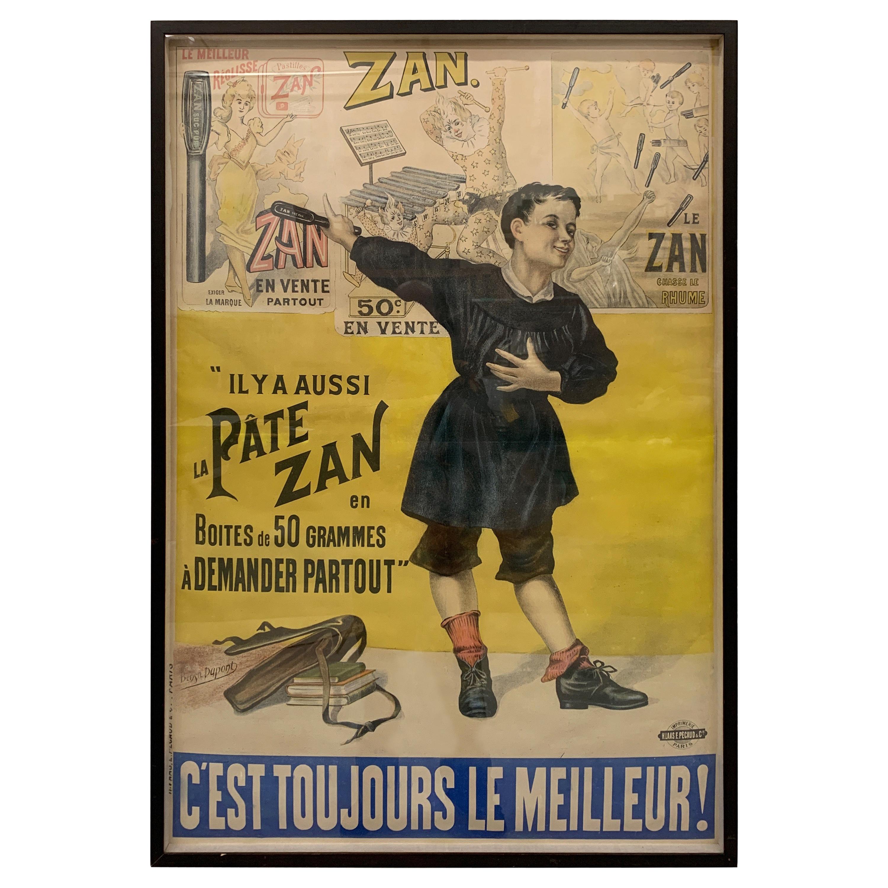 19th Century French Poster for "Pate Zan", Lithograph on Paper
