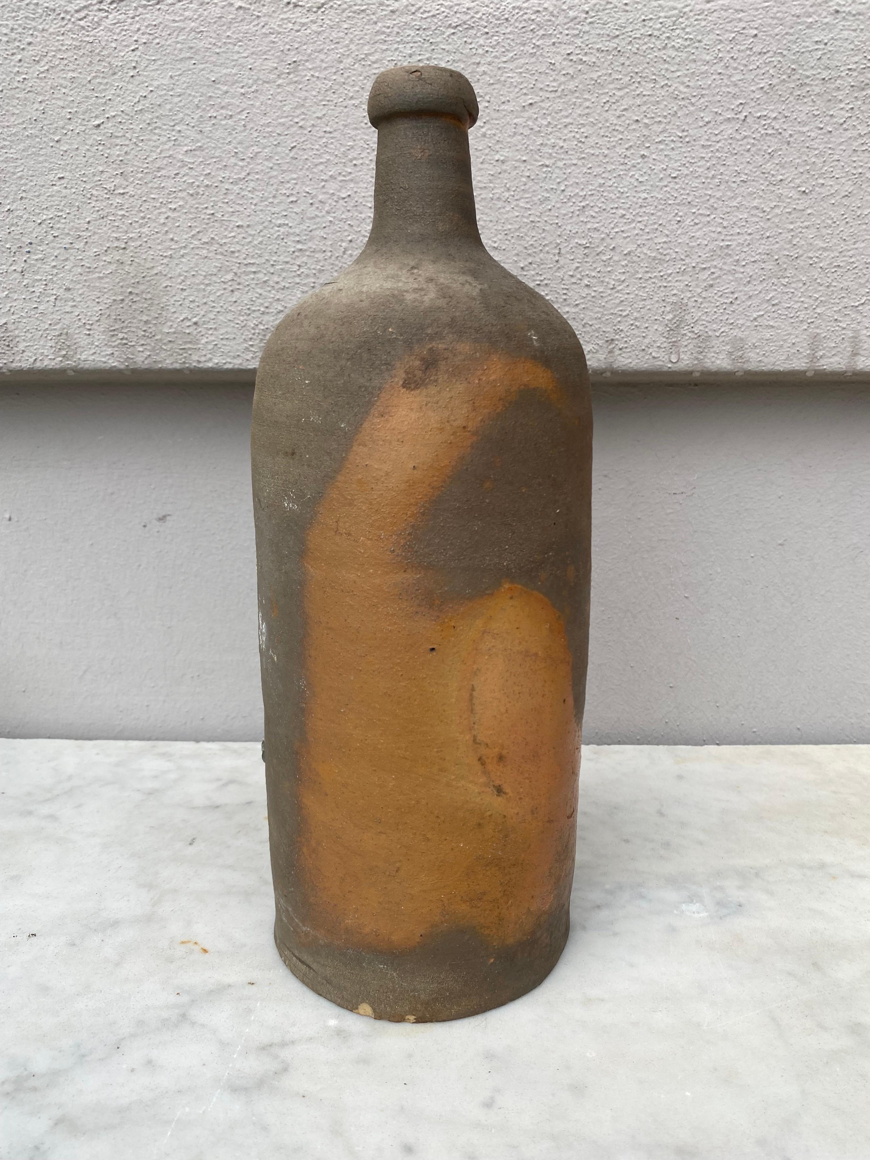 Country 19th Century French Pottery Cider Bottle from Normandy For Sale