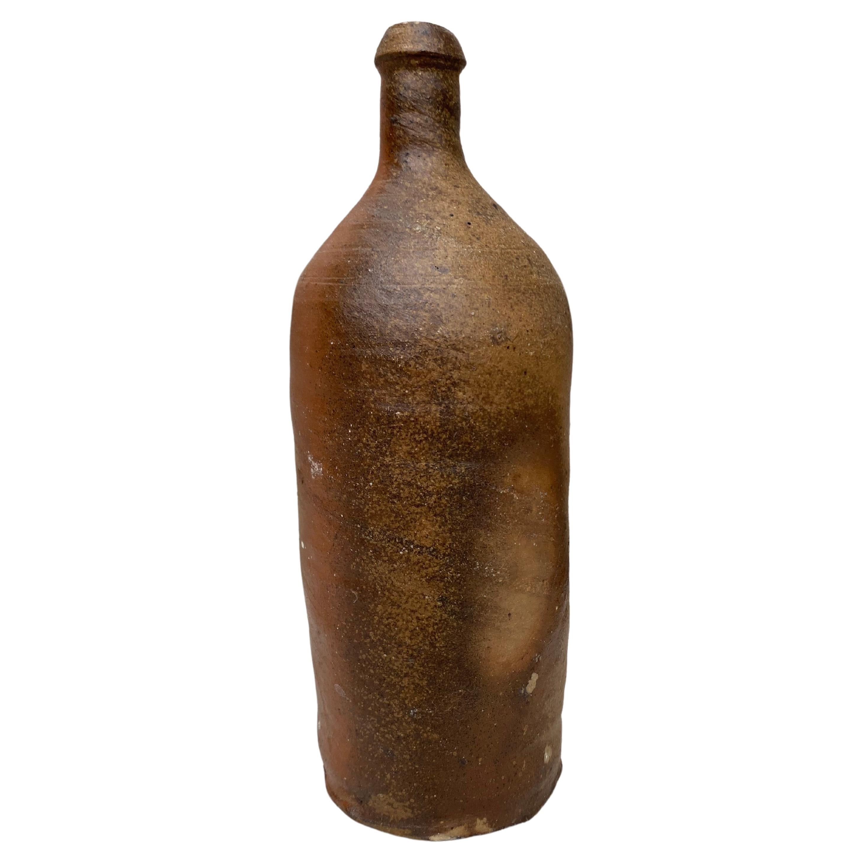 19th Century, French, Pottery Cider Bottle from Normandy