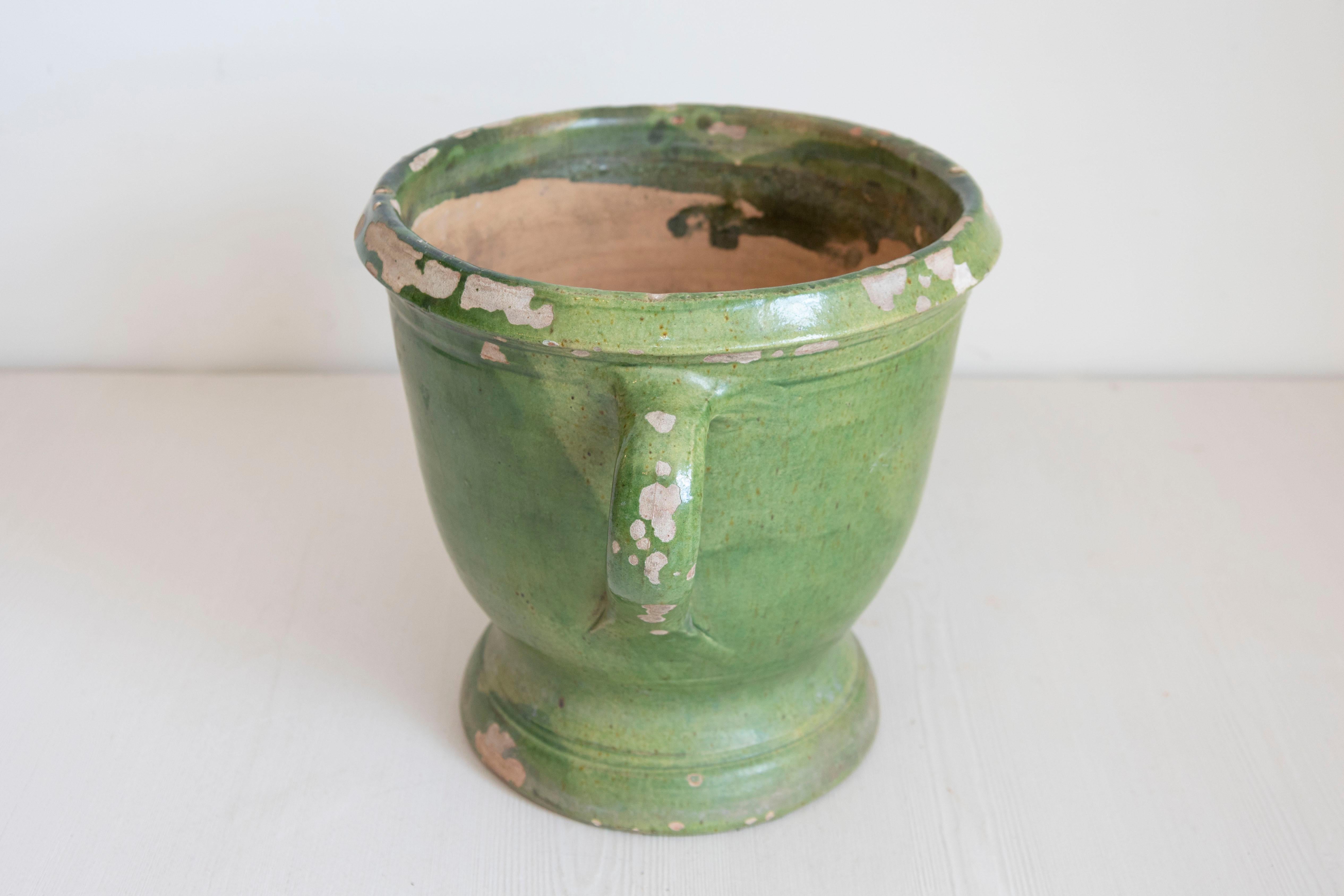 Vernissé Jardinière française du 19ème siècle à glaçure verte en vente