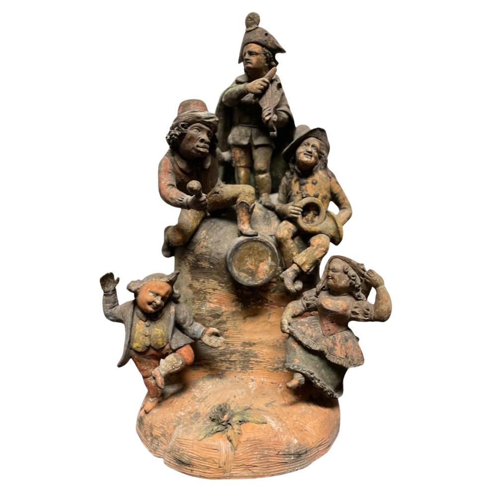 Französische Keramikgruppe des 19. Jahrhunderts mit Napoleon auf der Geige und einem schwarzen Musikanten im Angebot