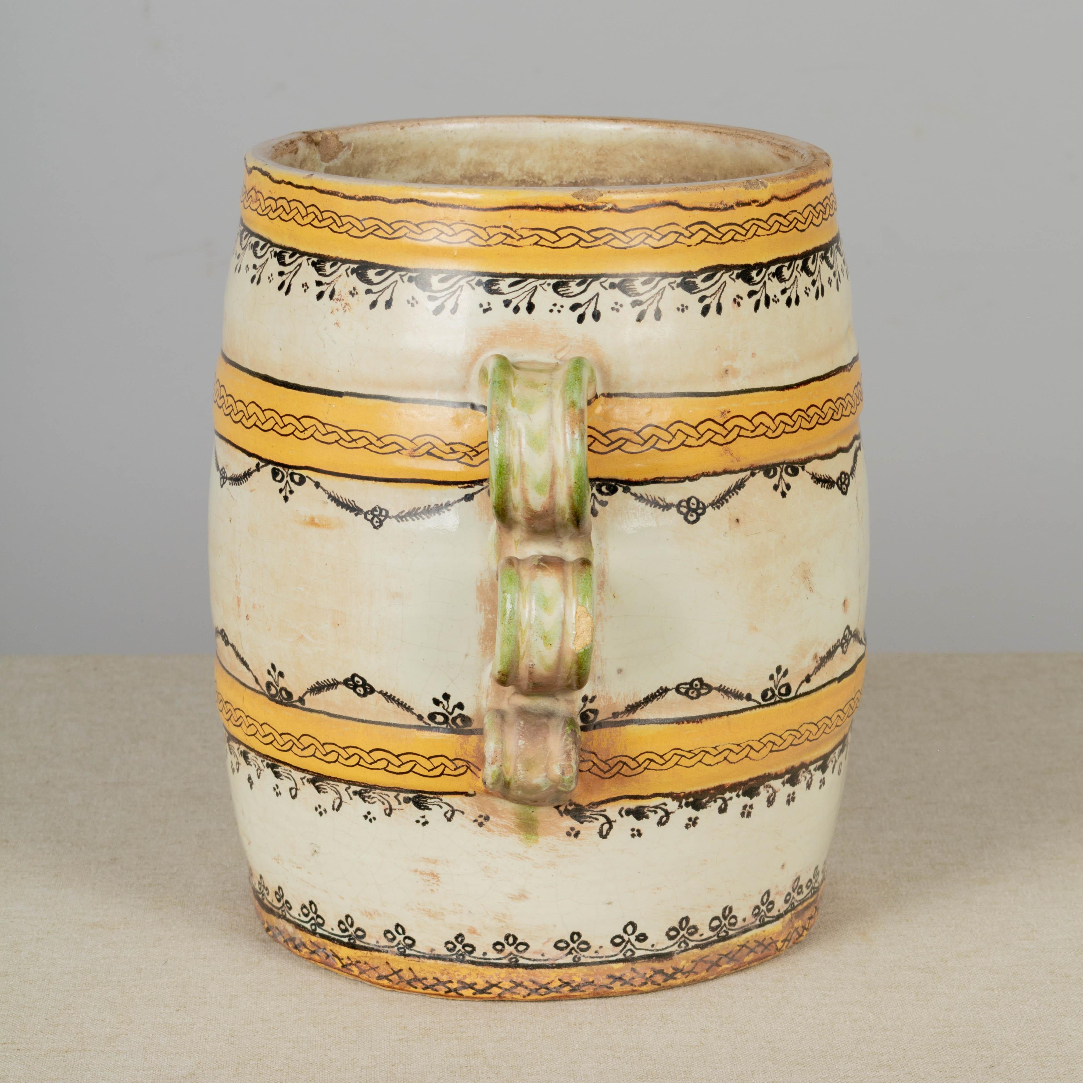 Glazed 19th Century French Pottery Jar or Cachepot