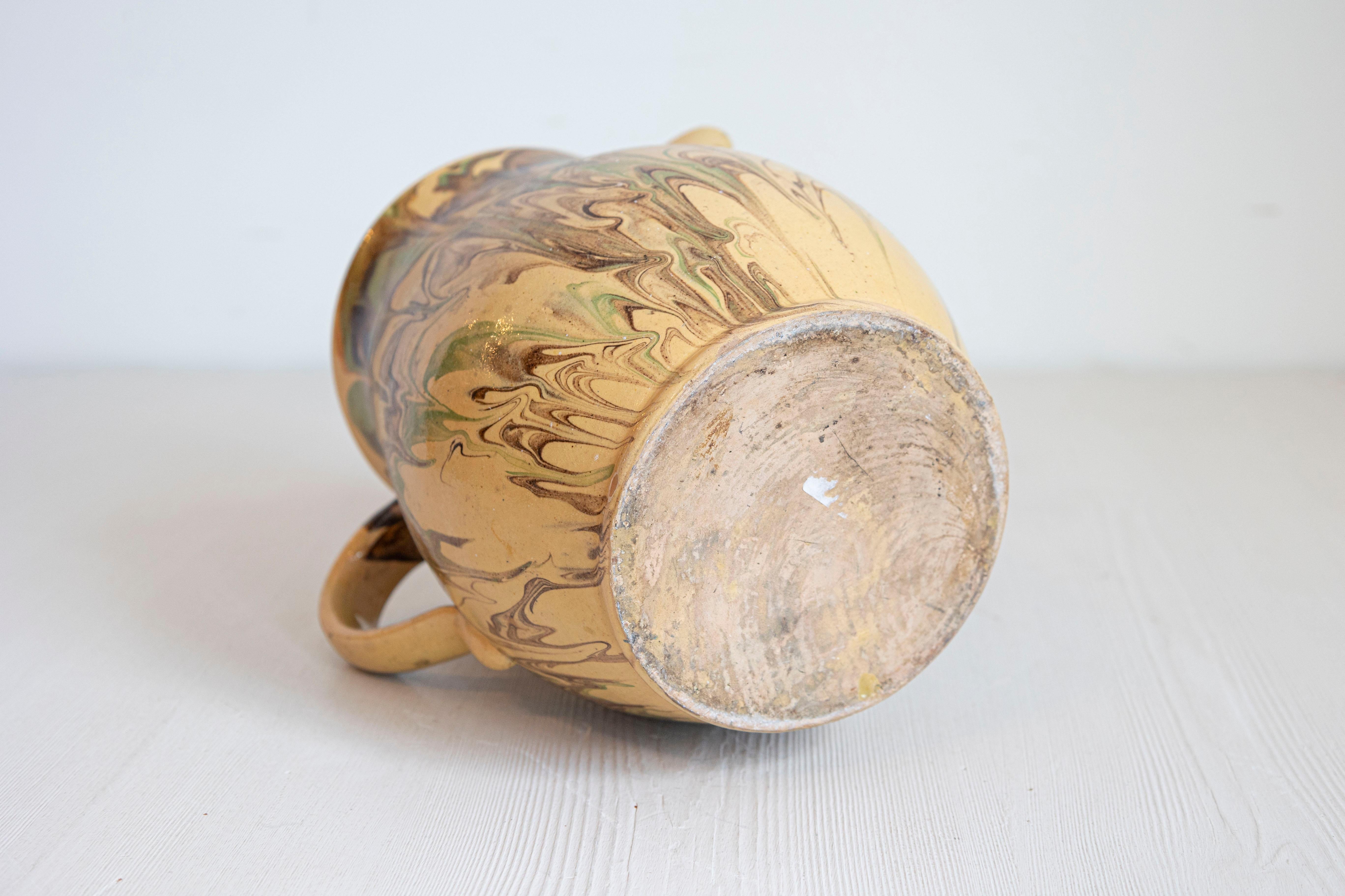 19th Century French Pottery Pitcher with Green and Brown Marble Style Design For Sale 3