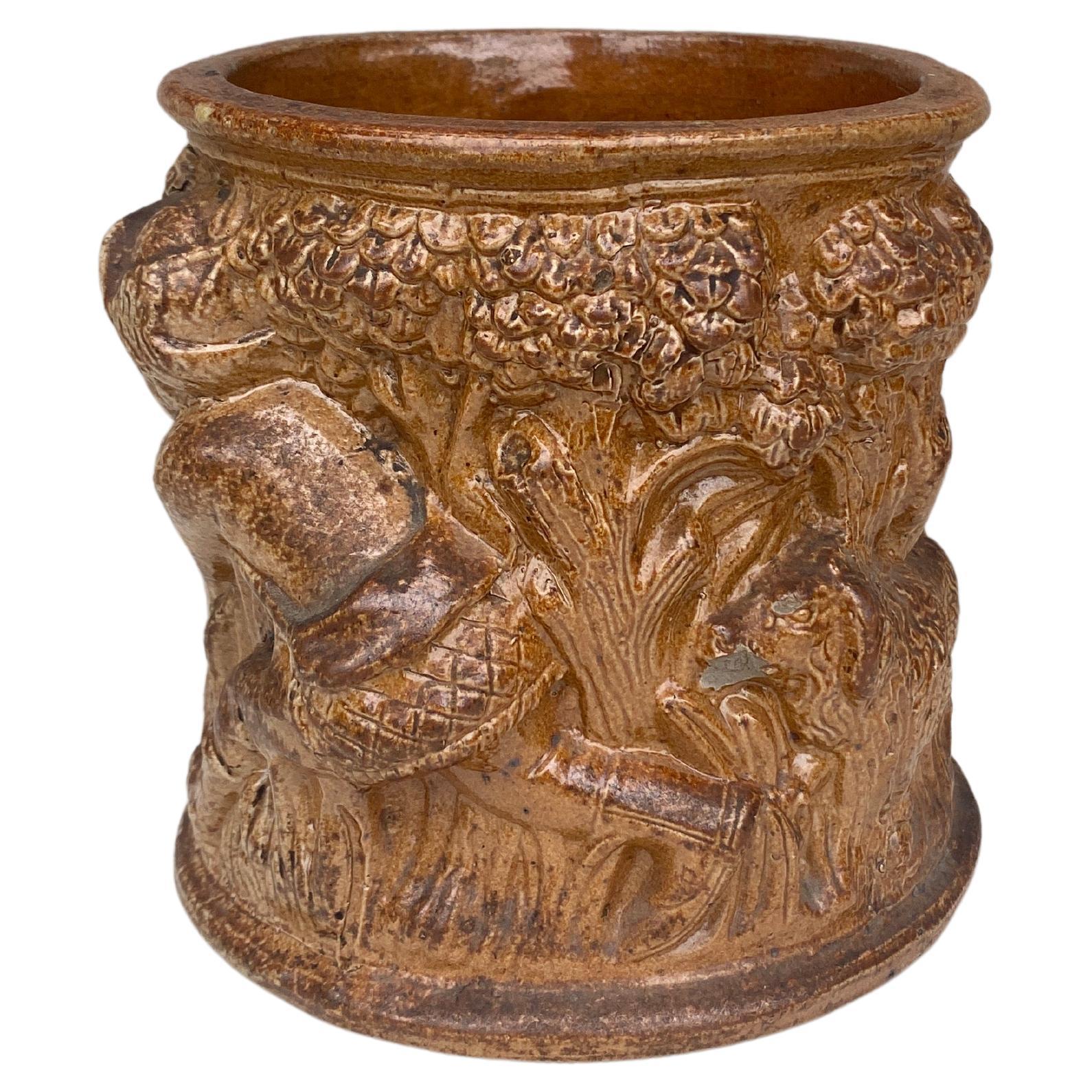 19th Century French Pottery Pot Hunting Scene Normandy In Good Condition For Sale In Austin, TX