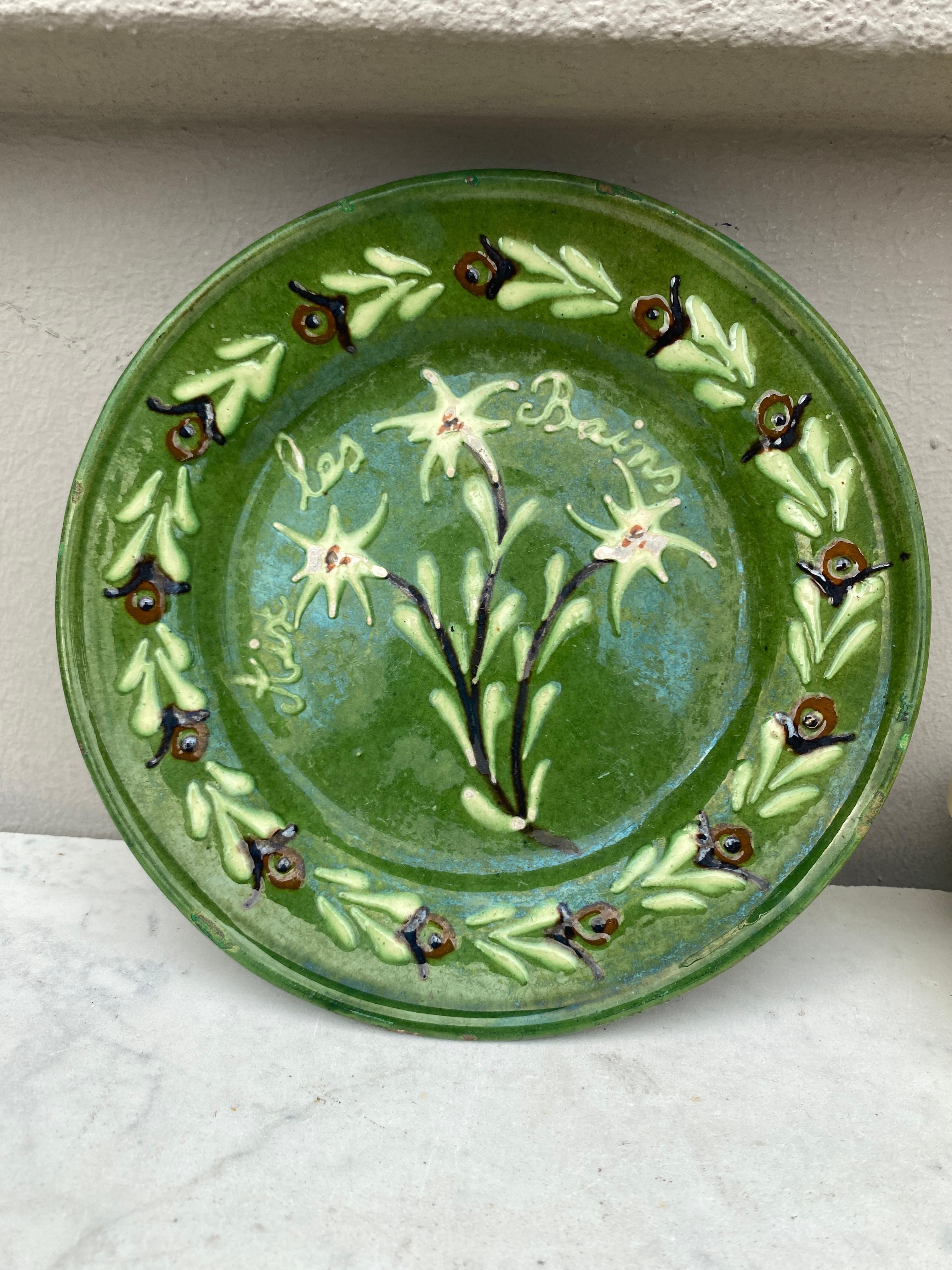 19th Century French Pottery Savoie Flower Plate In Good Condition In Austin, TX