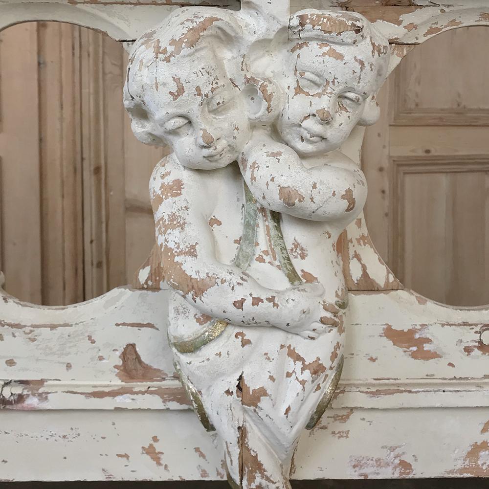 Hand-Carved 19th Century French Prayer Bench with Angels For Sale
