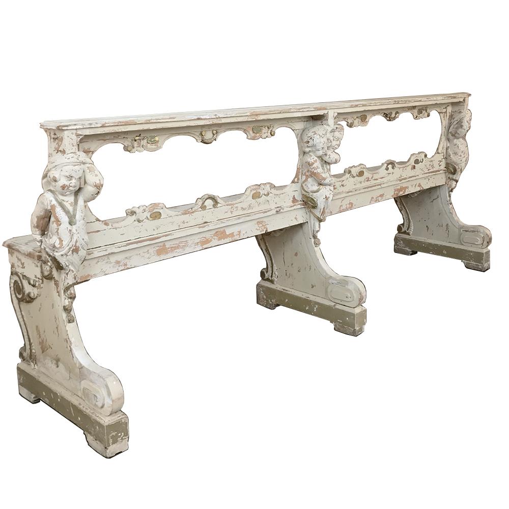 19th Century French Prayer Bench with Angels For Sale