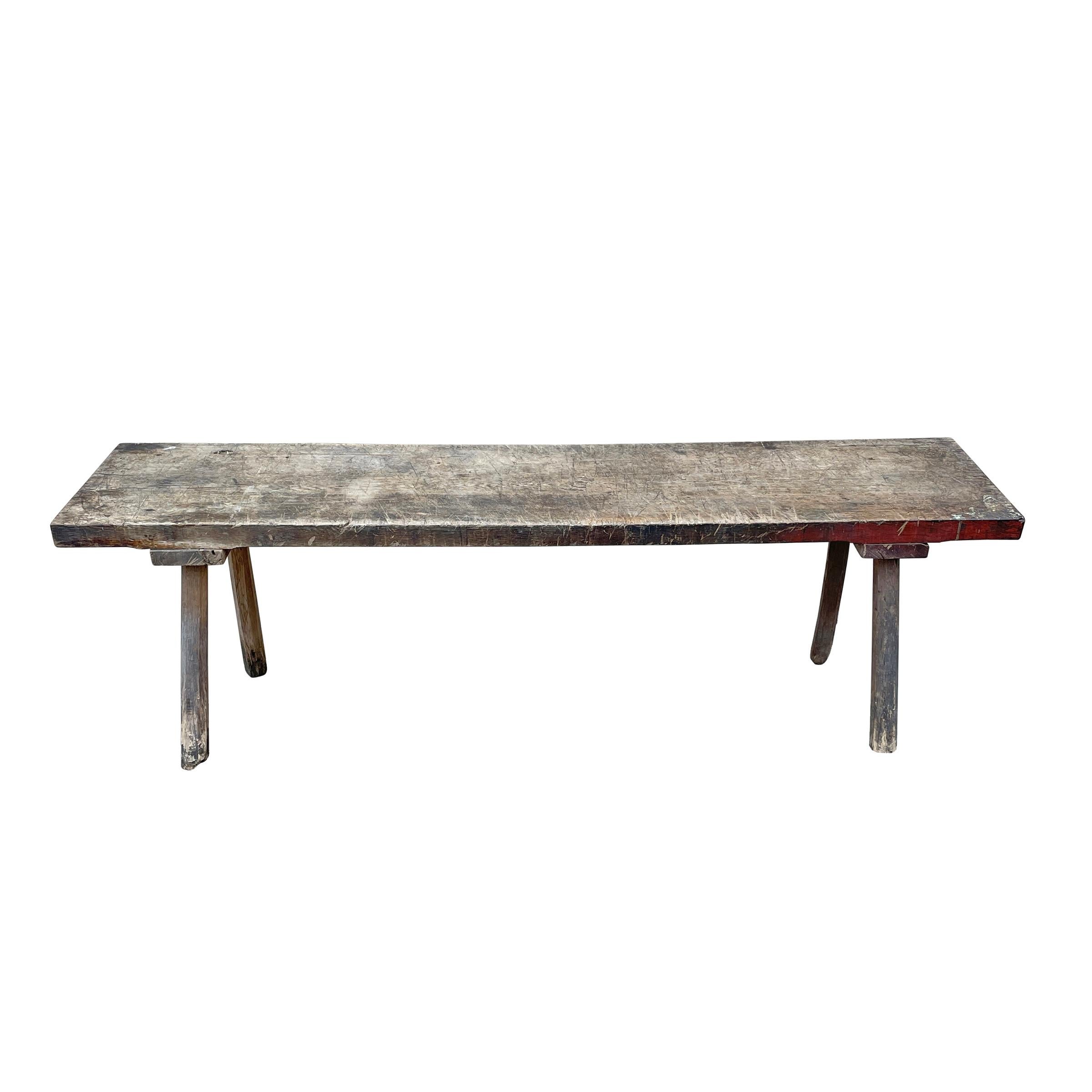 Hand-Crafted 19th Century French Primitive Low Table For Sale