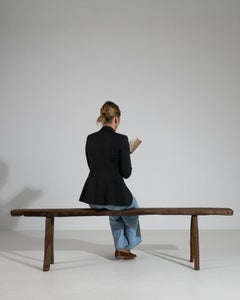 19th Century French Primitive Oak Bench, Rustic Solid Wood Design