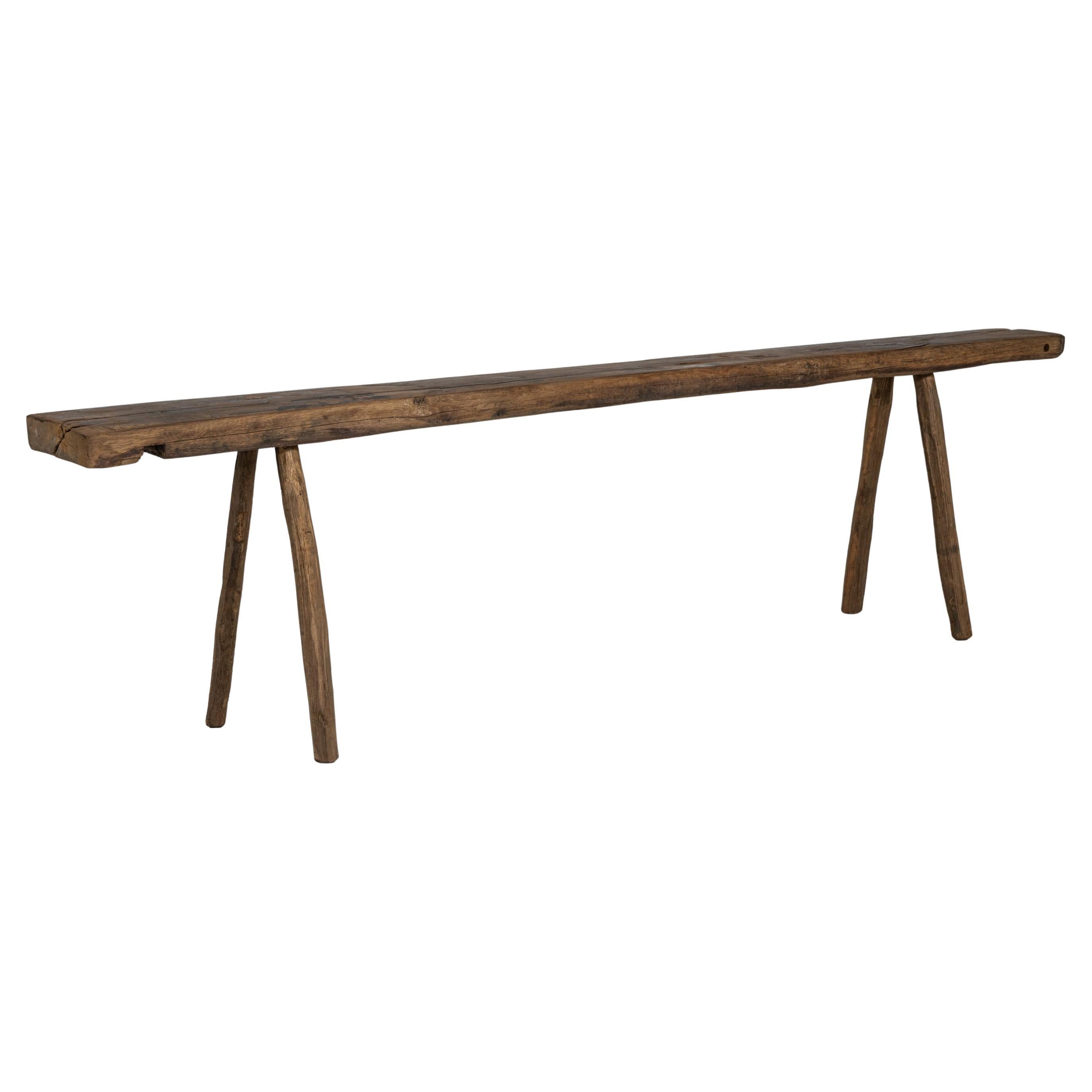 19th Century French Primitive Oak Bench For Sale