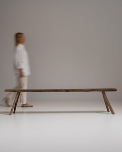 19th Century French Primitive Oak Bench with Weathered Finish