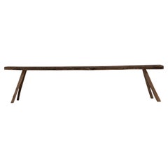 19th Century French Primitive Oak Bench with Weathered Finish