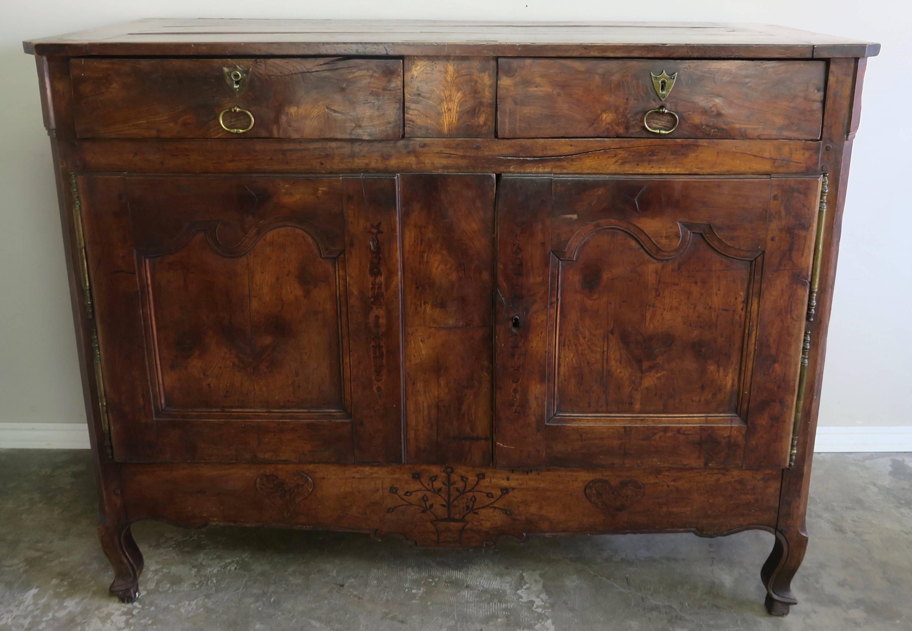 19th Century French Primitive Walnut Buffet In Distressed Condition In Los Angeles, CA