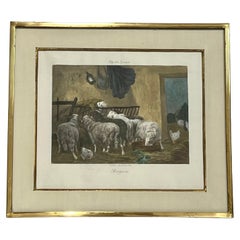 Used 19th Century French Print by Charles Jacque Titled Bergerie in Kulicke Frame
