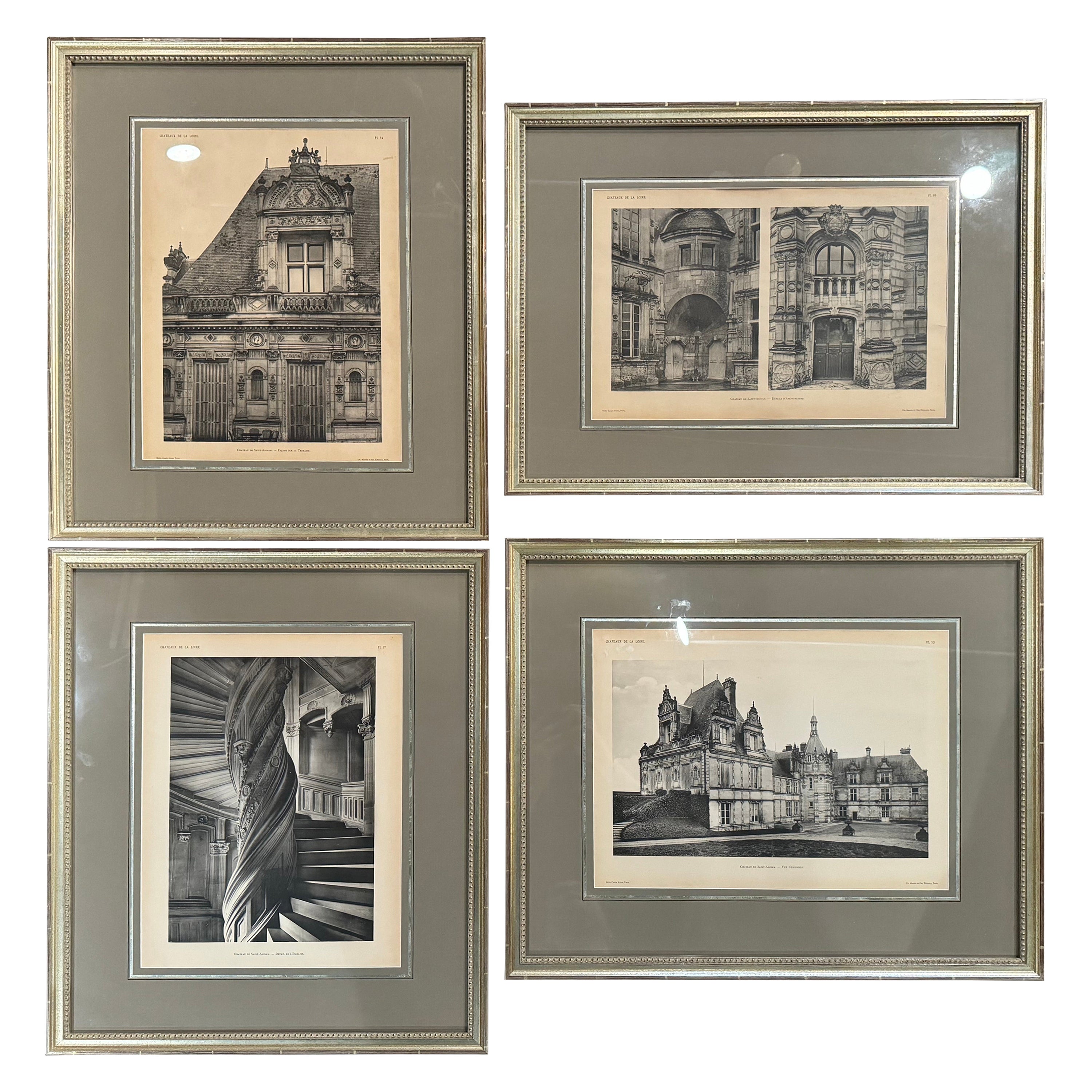 Französische Drucke des 19. Jahrhunderts in Rahmen, „Chateau de Saint-Aignan“, 4er-Set, Französische Drucke im Angebot