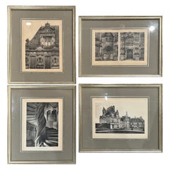 Estampas francesas del siglo XIX en marcos, "Chateau de Saint-Aignan", Lote de 4