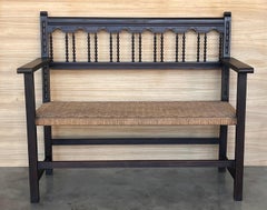 19th Century French Provençal Bench with Cane Seats, Back and Arms