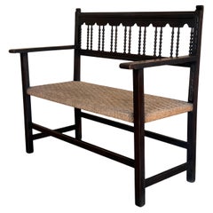 19th Century French Provençal Bench with Cane Seats, Back and Arms