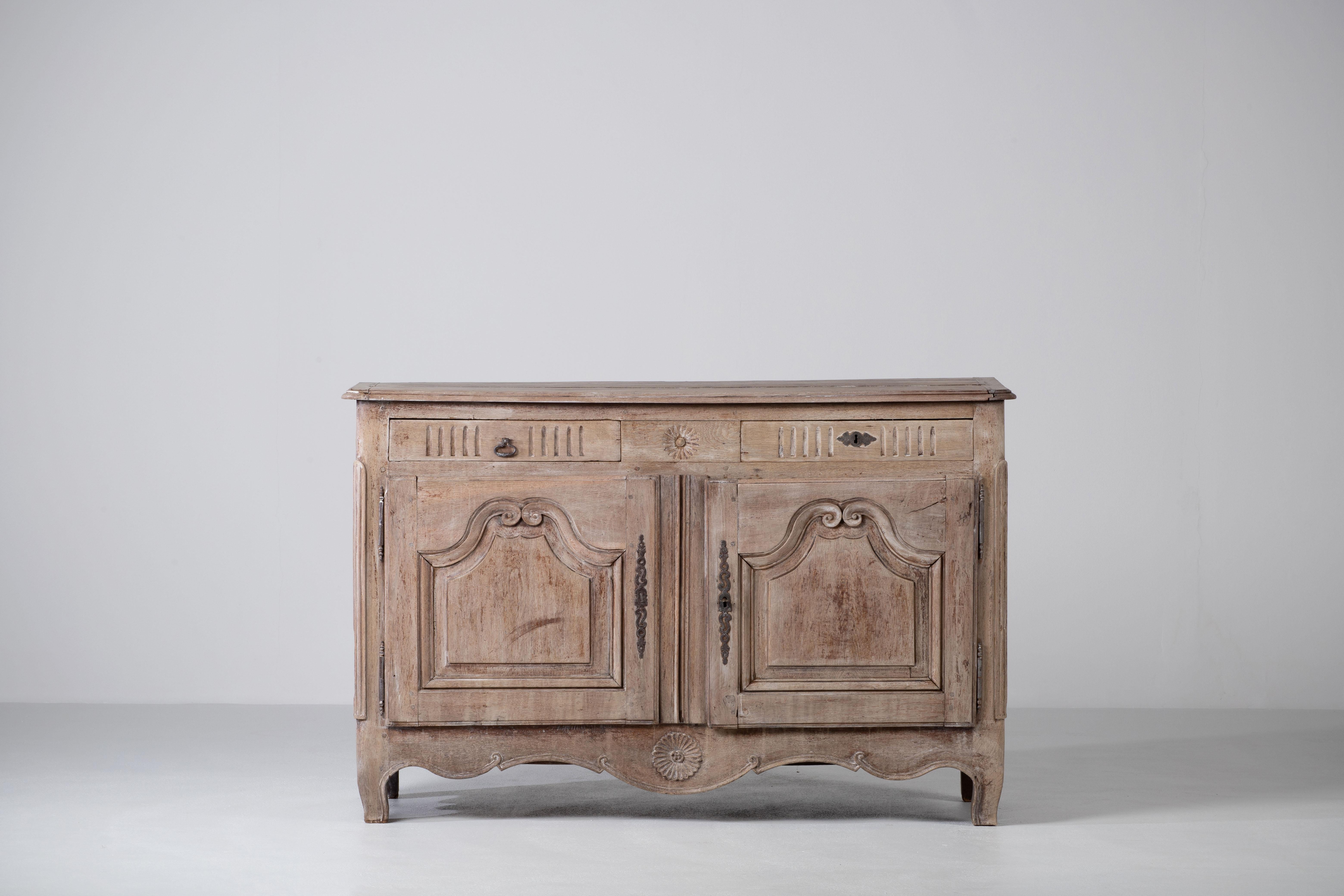 French Provincial 19th Century French Provencal Bleached Oak Buffet Cabinet For Sale