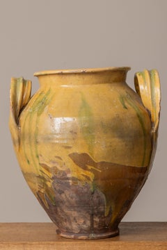 19th Century French Provencal Glazed Terracotta Olive Jar with Loop Handles