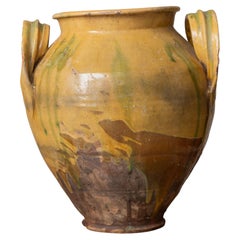 19th Century French Provencal Glazed Terracotta Olive Jar with Loop Handles