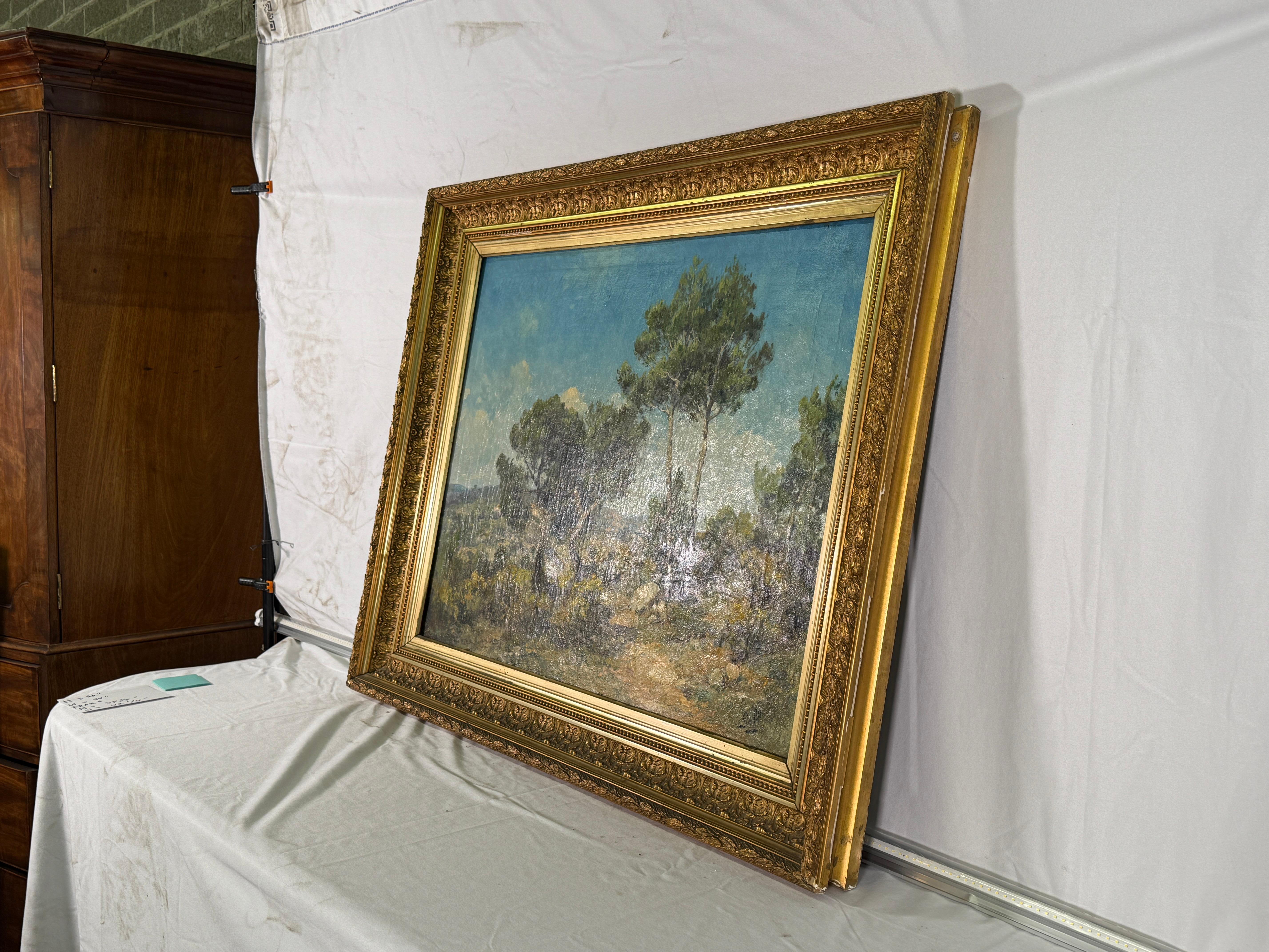 19th Century French Provencal Landscape.
Attributed to Herbert Arnould Olivier. Beautiful piece purchased in France. Age appropriate wear, see detailed photos or message us with questions. 

Dimensions Inside Frame: Height 26