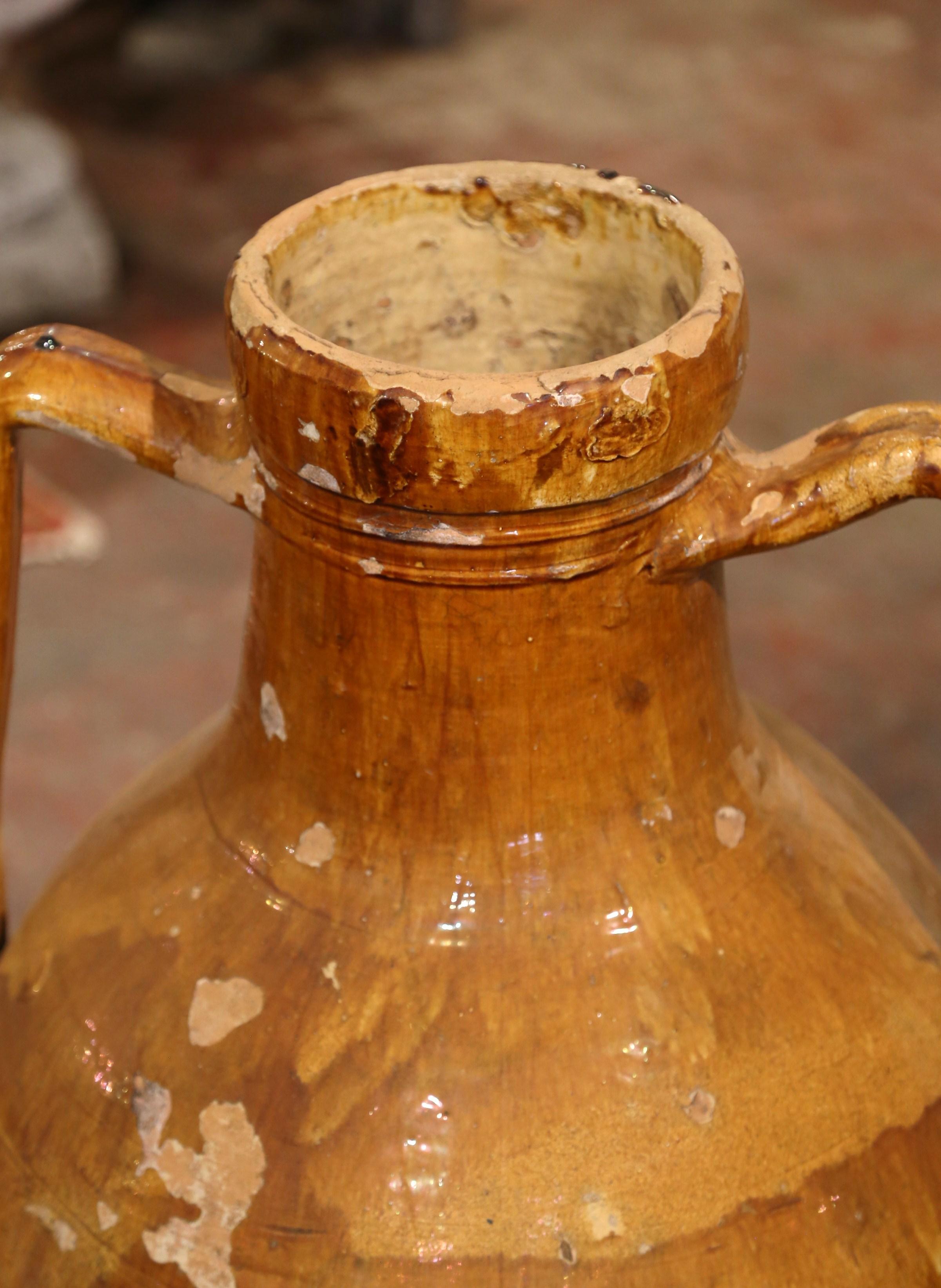 Earthenware 19th Century French Provencal Mustard Glazed Terracotta Olive Oil Jar Amphora 
