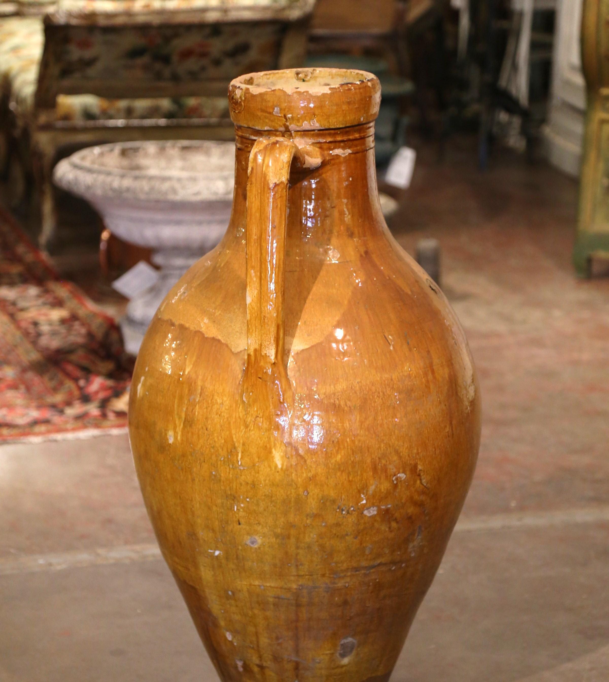 19th Century French Provencal Mustard Glazed Terracotta Olive Oil Jar Amphora  1