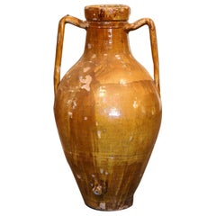 Antique 19th Century French Provencal Mustard Glazed Terracotta Olive Oil Jar Amphora